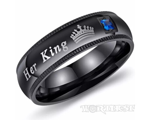 Кольцо мужское Her King c синим кристалом король королева черное